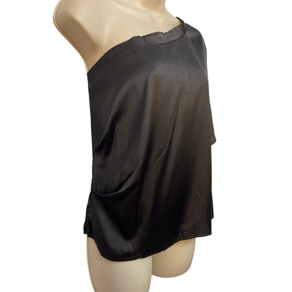 SHEIN Women’s One Shoulder Short Sleeve Silky Feel Top Color Black Size L - Picture 2 of 7